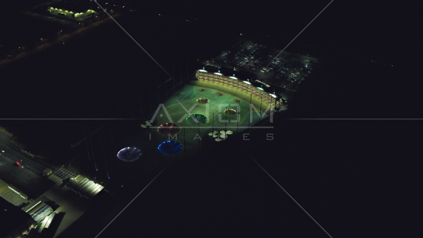 The Topgolf course in Hillsboro, Oregon at night Aerial Stock Photo AX155_481.0000176F | Axiom Images