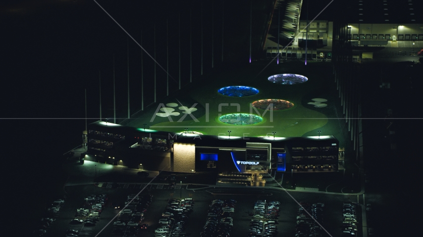 The Topgolf course in Hillsboro, Oregon at night Aerial Stock Photo AX155_483.0000247F | Axiom Images
