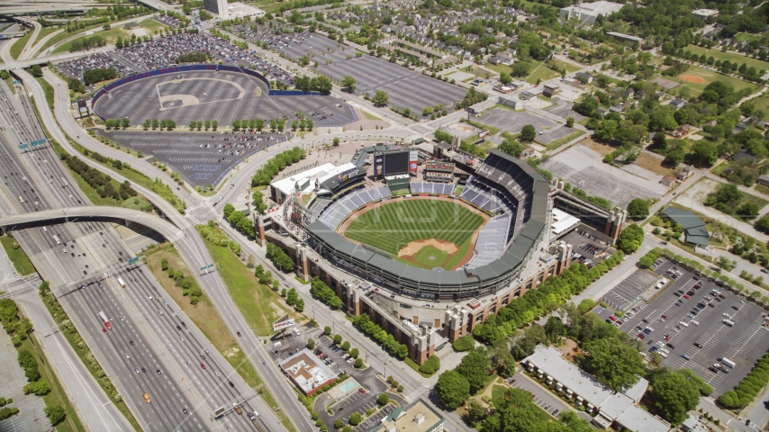 Turner Field and surrounding community and highways, Atlanta, Georgia Aerial Stock Photo AX36_001.0000112F | Axiom Images