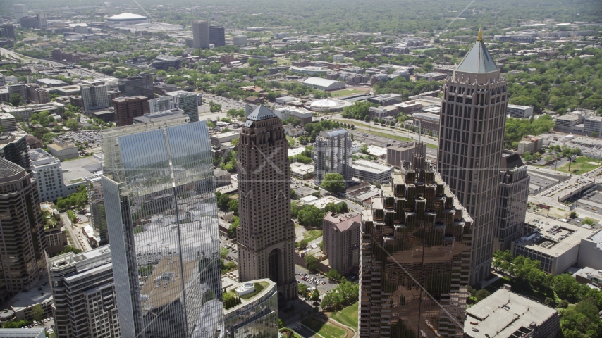 Skyscrapers including the GLG Grand, Midtown Atlanta, Georgia Aerial Stock Photo AX36_015.0000374F | Axiom Images