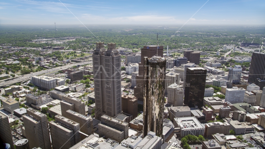 Skyscrapers and Westin Hotel, Downtown Atlanta, Georgia Aerial Stock Photo AX36_023.0000171F | Axiom Images