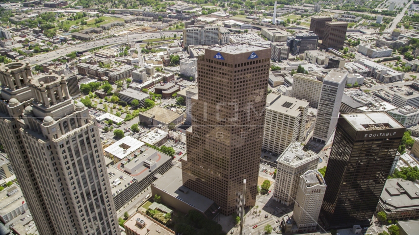 Three tall skyscrapers in Downtown Atlanta, Georgia Aerial Stock Photo AX36_024.0000139F | Axiom Images
