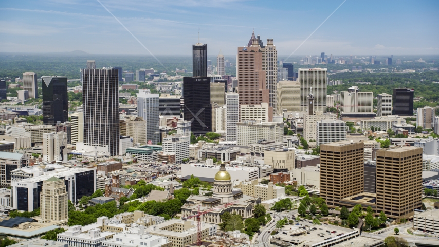 The Georgia State Capitol near Downtown Atlanta skyscrapers in Georgia Aerial Stock Photo AX36_035.0000288F | Axiom Images