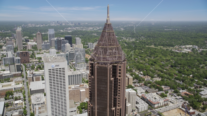 Close-up of the top of Bank of America Plaza, Midtown Atlanta Aerial Stock Photo AX36_042.0000078F | Axiom Images