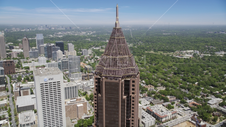 Close-up of the top of Bank of America Plaza, Midtown Atlanta, Georgia Aerial Stock Photo AX36_042.0000107F | Axiom Images