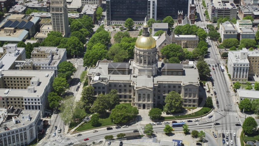 Georgia State Capitol, city streets, Atlanta, Georgia Aerial Stock Photo AX36_101.0000327F | Axiom Images