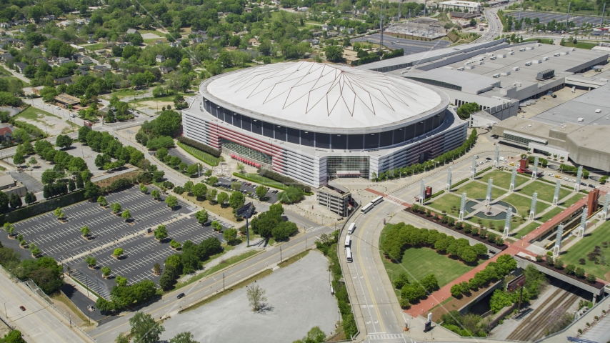 The Georgia Dome, surrounding parking lots, Downtown Atlanta, Georgia Aerial Stock Photo AX36_103.0000171F | Axiom Images