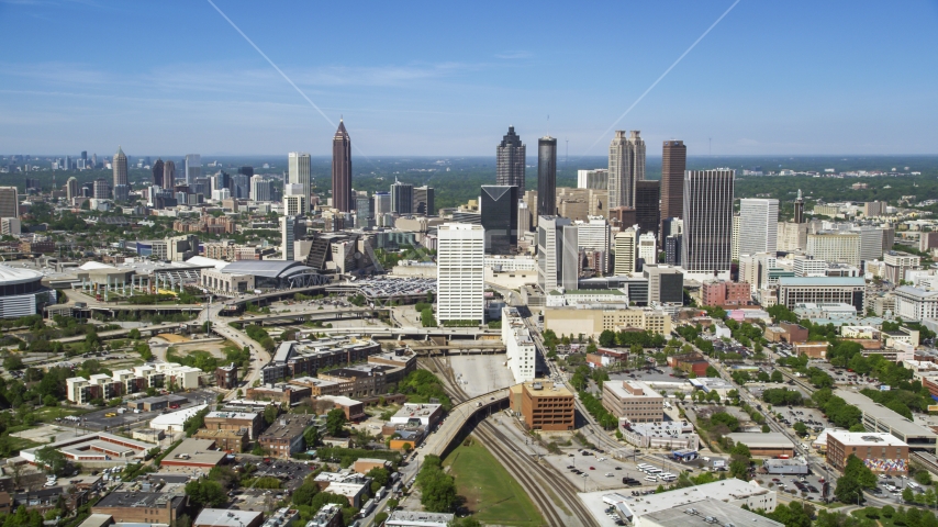 Midtown skyscrapers with Downtown Atlanta in the distance, Georgia Aerial Stock Photos AX37_011.0000045F