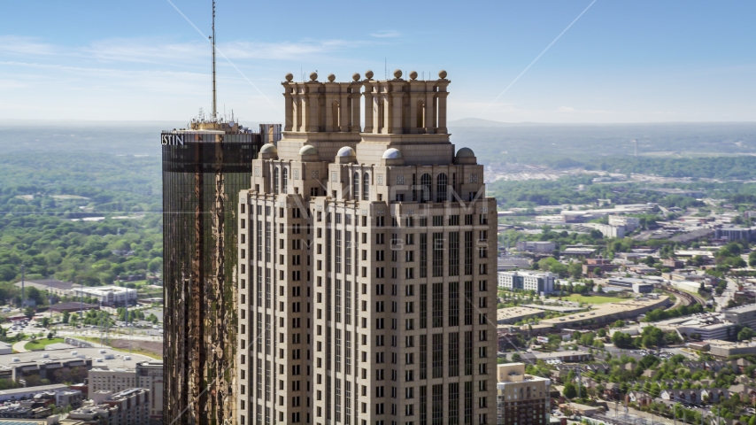 The top of 191 Peachtree Tower, Downtown Atlanta, Georgia Aerial Stock Photo AX37_015.0000002F | Axiom Images