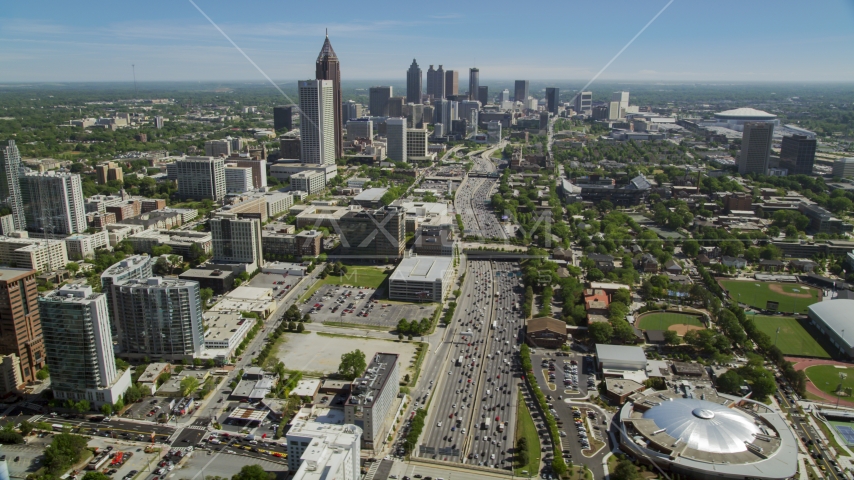 Downtown Connector, Midtown skyscrapers, Atlanta, Georgia Aerial Stock Photo AX37_035.0000251F | Axiom Images