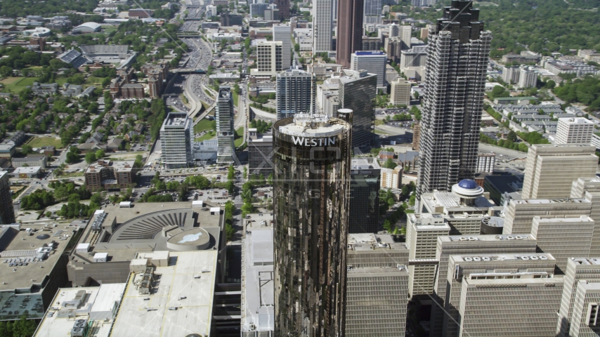 Westin Peachtree Plaza Hotel, Downtown Atlanta, Georgia Aerial Stock Photo AX37_057.0000371F | Axiom Images