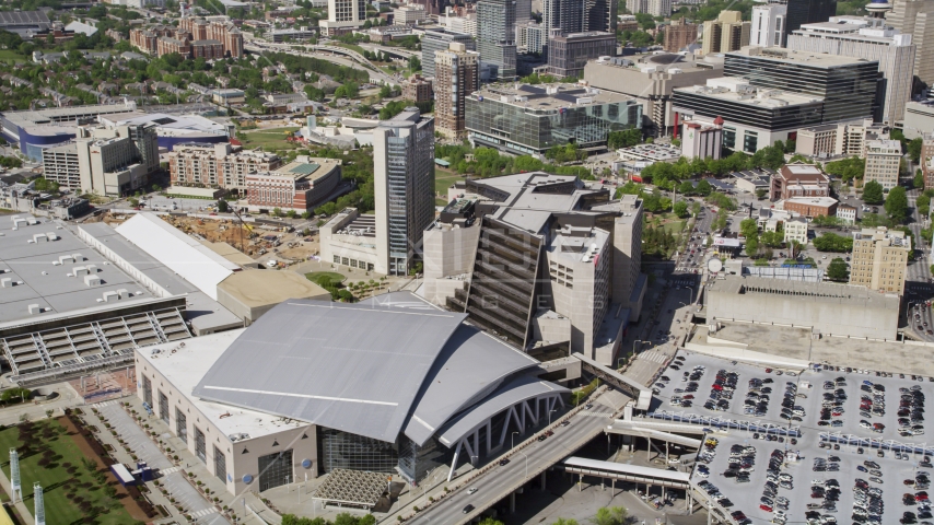 Philips Arena and CNN Center, Downtown Atlanta, Georgia Aerial Stock Photo AX37_077.0000055F | Axiom Images