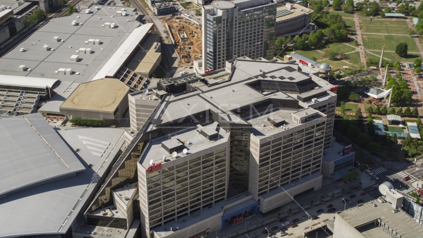 The CNN Center, Downtown Atlanta, Georgia Aerial Stock Photo AX37_077.0000409F | Axiom Images