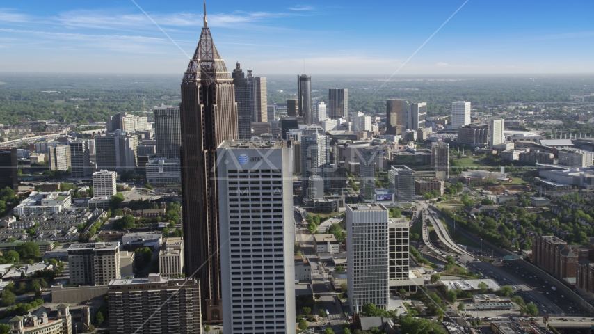 Bank of America Plaza and Midtown skyscrapers revealing Downtown skyscrapers, Atlanta Aerial Stock Photo AX38_070.0000134F | Axiom Images