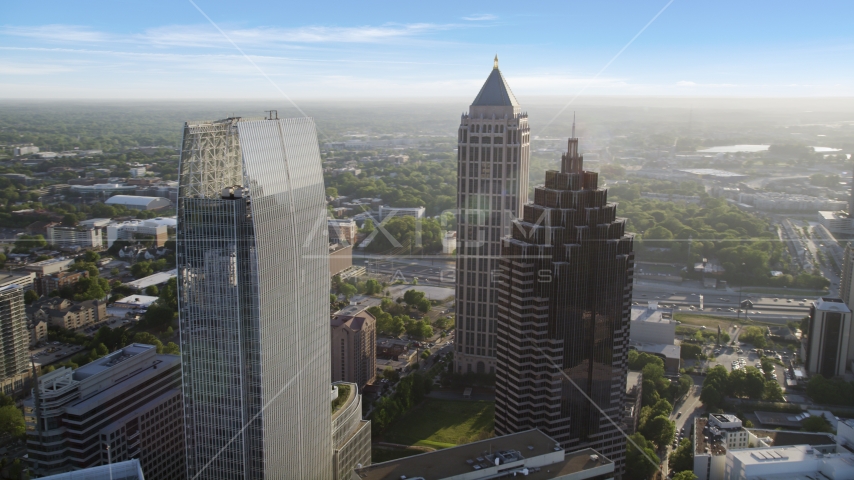 Promenade II, skyscrapers, Midtown Atlanta, sunset Aerial Stock Photo AX39_025.0000234F | Axiom Images