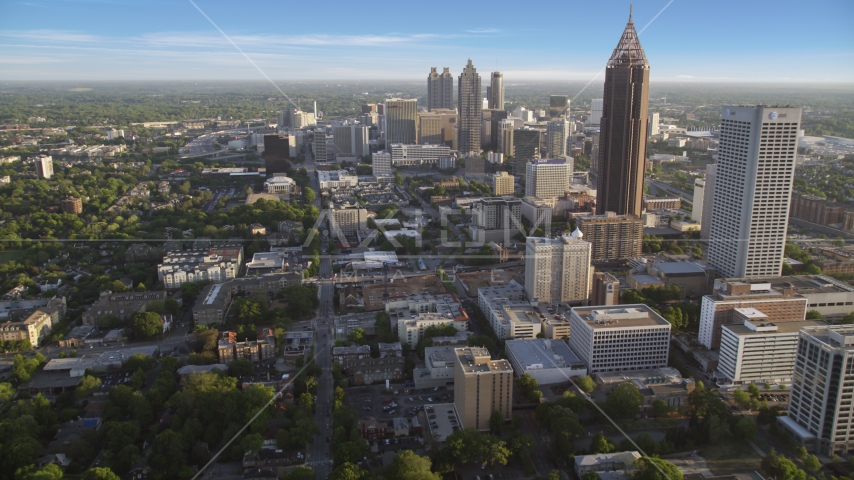 Downtown Atlanta skyscrapers behind Bank of America Plaza, Georgia Aerial Stock Photos AX39_035.0000194F