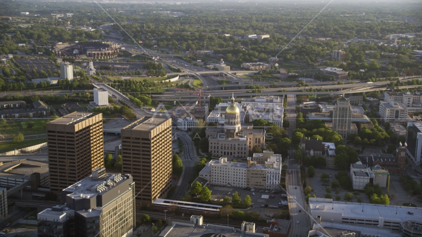 Georgia State Capitol on a hazy day, Downtown Atlanta Aerial Stock Photo AX39_039.0000039F | Axiom Images