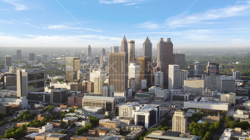 Downtown skyscrapers on a hazy day, Atlanta, Georgia Aerial Stock Photo AX39_044.0000008F | Axiom Images