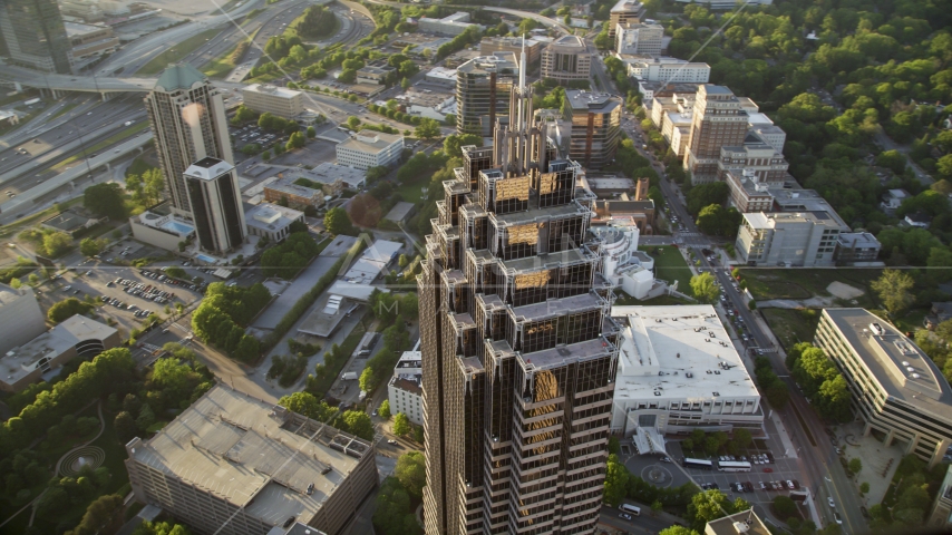 Medium shot of the top of Promenade II, Midtown Atlanta, Georgia Aerial Stock Photo AX39_057.0000037F | Axiom Images
