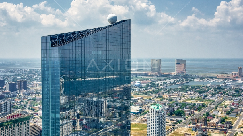 The top of the Revel Casino Hotel in Atlantic City, New Jersey Aerial Stock Photo AXP071_000_0019F | Axiom Images