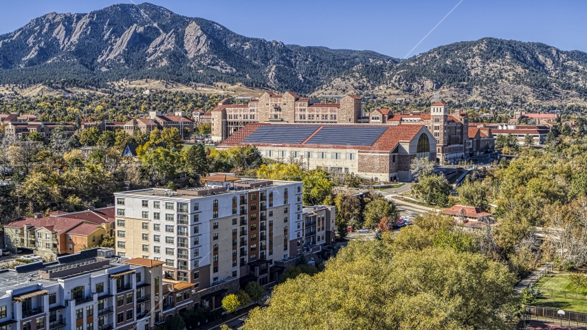 Campus buildings at the University of Colorado Boulder, Boulder, Colorado Aerial Stock Photo DXP001_000203 | Axiom Images