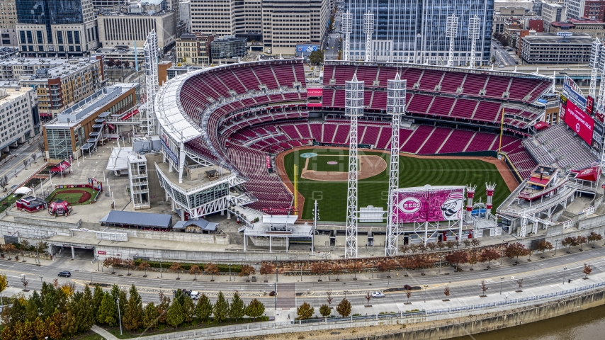 Great American Ball Park baseball stadium in Downtown Cincinnati, Ohio Aerial Stock Photos DXP001_000456