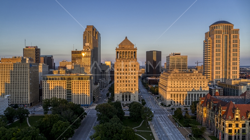 Downtown courthouse at sunset, Downtown St. Louis, Missouri Aerial Stock Photos DXP001_035_0010