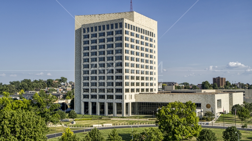 Federal Reserve government office building in Kansas City, Missouri Aerial Stock Photo DXP001_044_0019 | Axiom Images