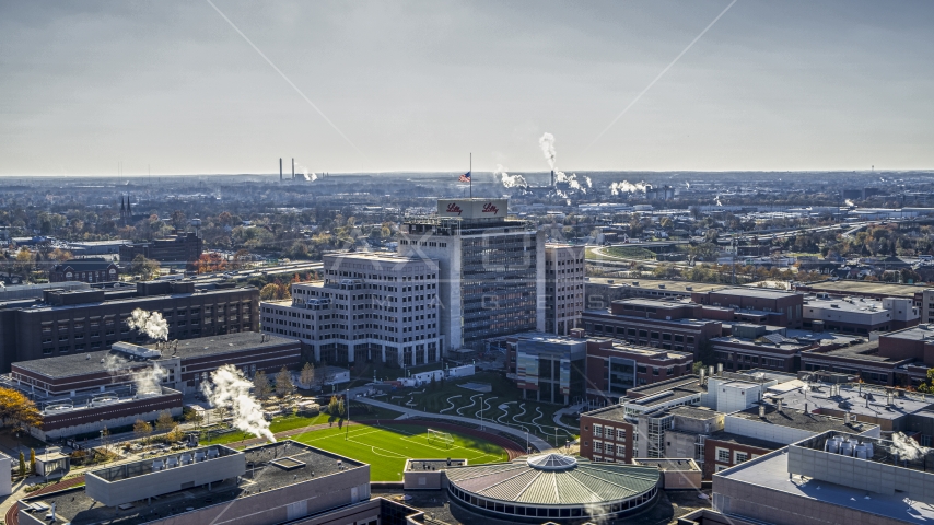 An office building in Indianapolis, Indiana Aerial Stock Photo DXP001_090_0007 | Axiom Images
