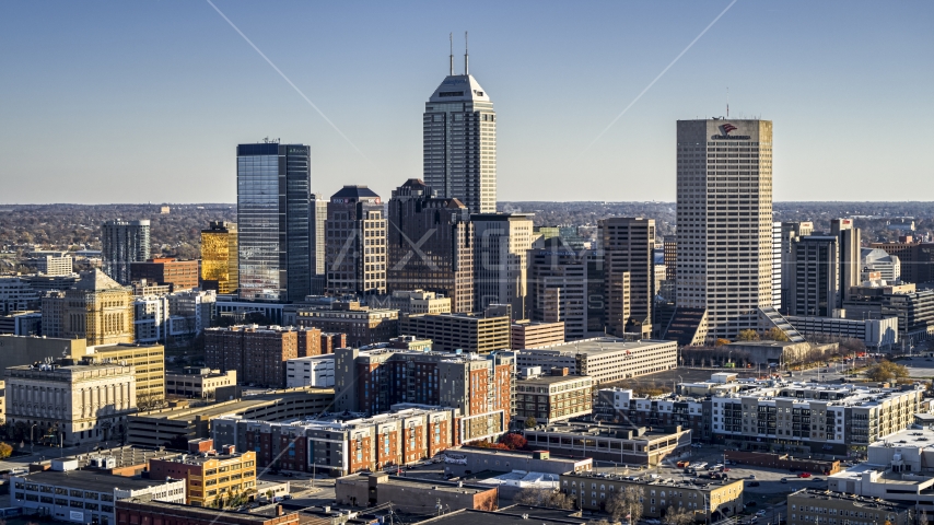 Salesforce Tower skyscraper and skyline of Downtown Indianapolis, Indiana Aerial Stock Photos DXP001_091_0002