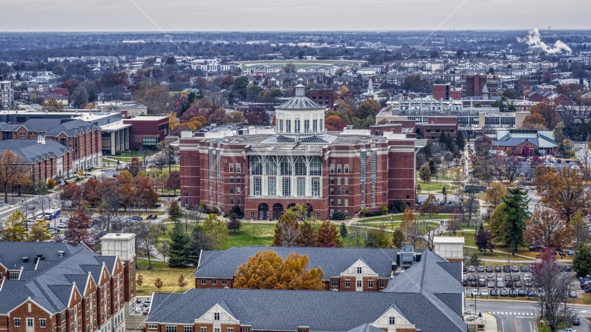 A University of Kentucky campus library, Lexington, Kentucky Aerial Stock Photo DXP001_100_0011 | Axiom Images