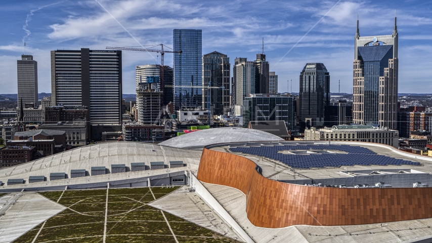 The city's skyline seen from convention center roof, Downtown Nashville, Tennessee Aerial Stock Photo DXP002_117_0013 | Axiom Images