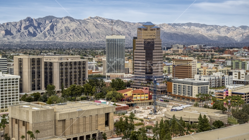 One South Church office high-rise and Bank of America Plaza, Downtown Tucson, Arizona Aerial Stock Photo DXP002_145_0004 | Axiom Images