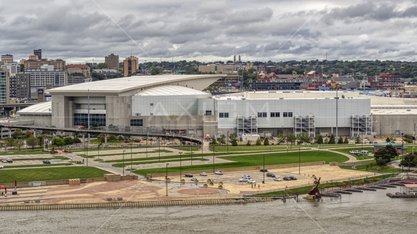 CHI Health Center Omaha arena, Downtown Omaha, Nebraska Aerial Stock Photo DXP002_169_0002 | Axiom Images