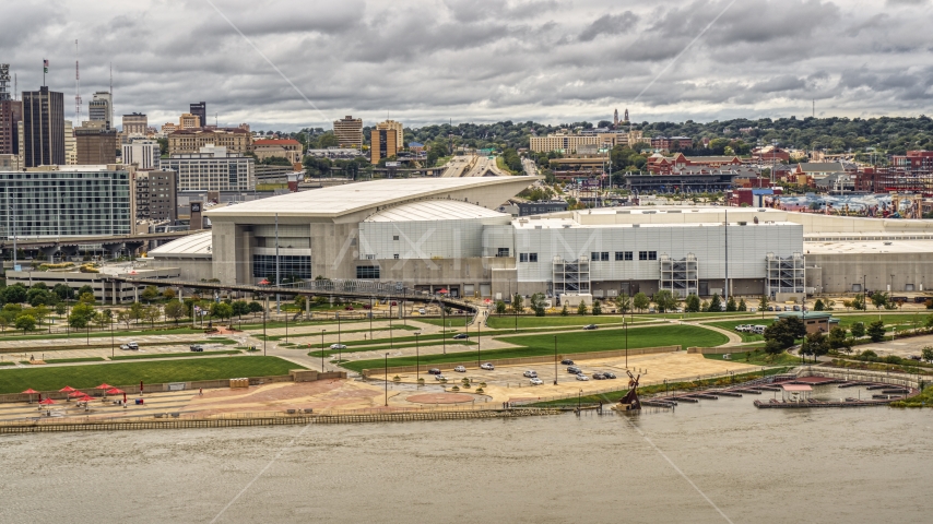 A view of the CHI Health Center Omaha, Downtown Omaha, Nebraska Aerial Stock Photo DXP002_169_0003 | Axiom Images