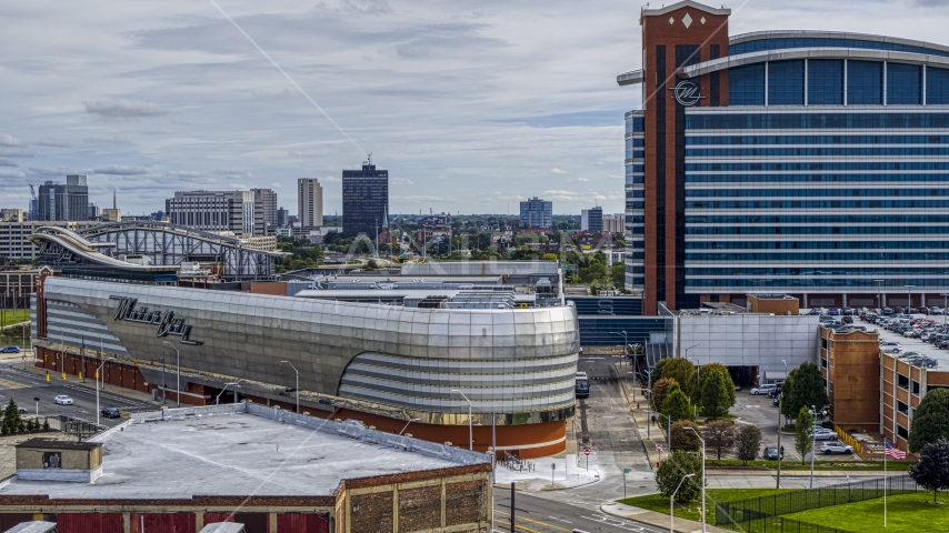 A hotel and casino in Detroit, Michigan Aerial Stock Photo DXP002_190_0009 | Axiom Images