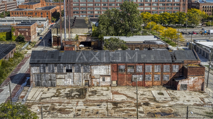 An abandoned factory building in Detroit, Michigan Aerial Stock Photo DXP002_194_0004 | Axiom Images