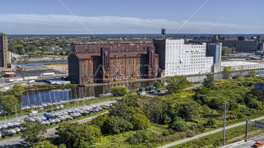 A flour mill in Buffalo, New York Aerial Stock Photo DXP002_200_0002 | Axiom Images