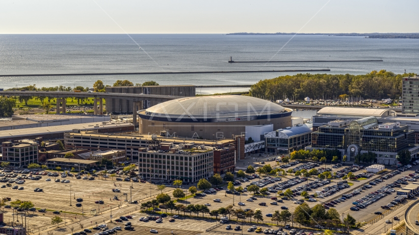 KeyBank Center arena in Downtown Buffalo, New York Aerial Stock Photo DXP002_202_0001 | Axiom Images
