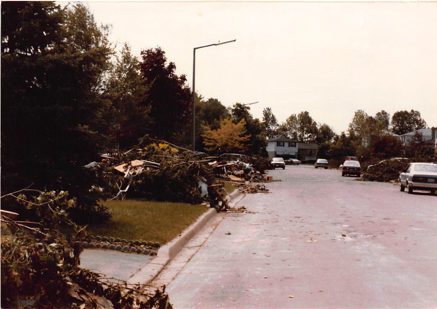 Looking down a street in a neighbourhood affected by the May 31, 1985