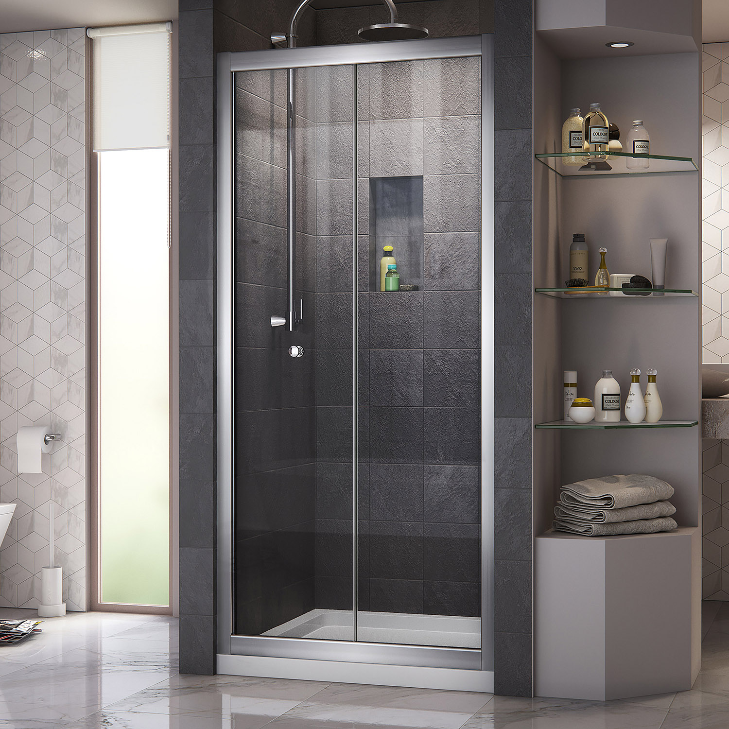 DreamLine DL6213C01CL Butterfly BiFold Shower Door & SlimLine 32x32