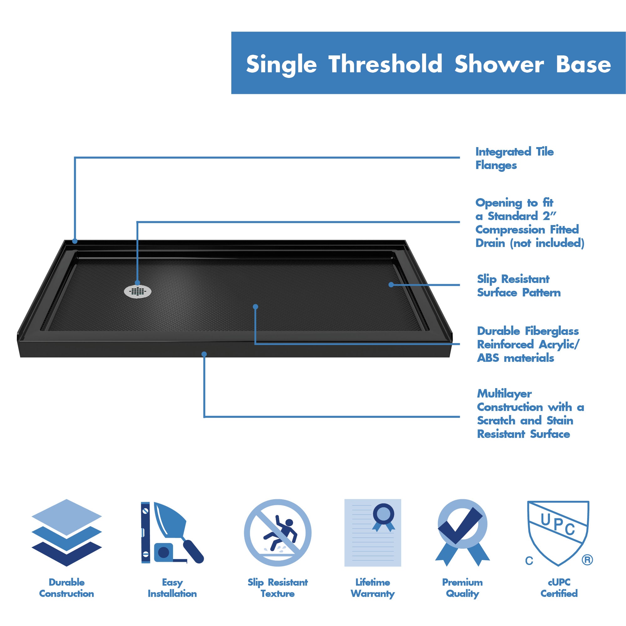 DreamLine DLT113260188 SlimLine 32 x 60" Shower Base in Black Left