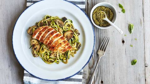 Pesto Zucchini Noodles With Chicken Recipe The Beachbody Blog