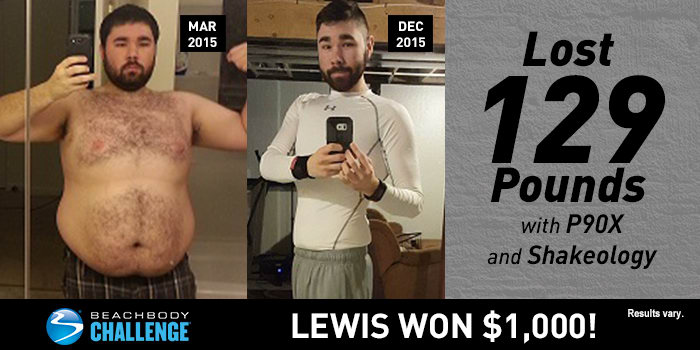 P90X Results: Lewis Lost 129 Pounds and Won $1,000!