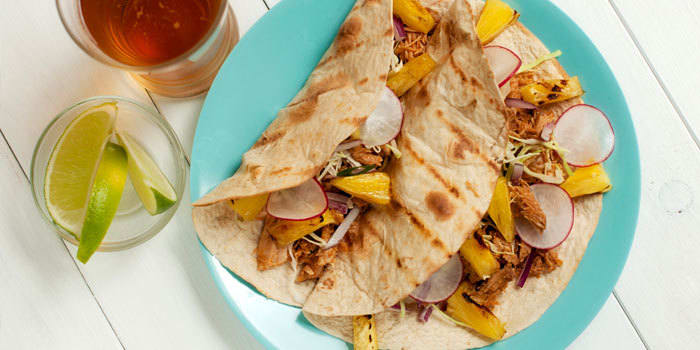 Crunchy Spicy Shredded Pork Tacos With Pineapple Salsa