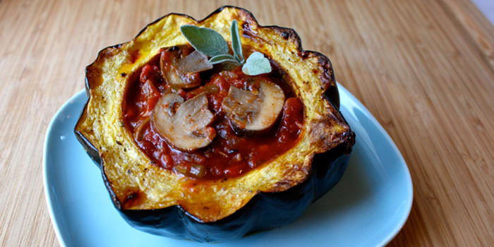 Roasted Acorn Squash with Mushroom Ragu