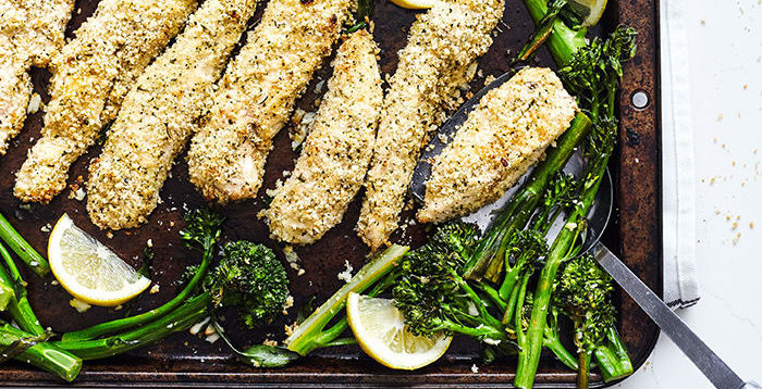 Breaded Chicken Tenders With Lemon and Broccolini