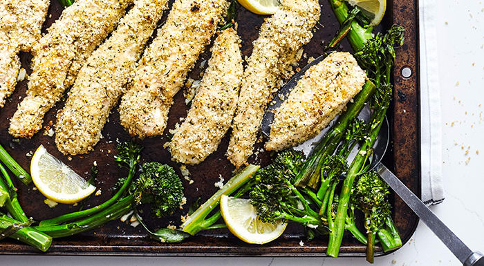 Breaded Chicken Tenders with Lemon and Broccolini