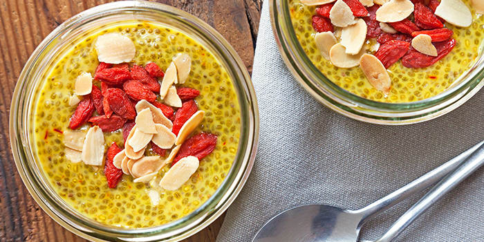 Chia Pudding With Turmeric, Almonds and Goji Berries