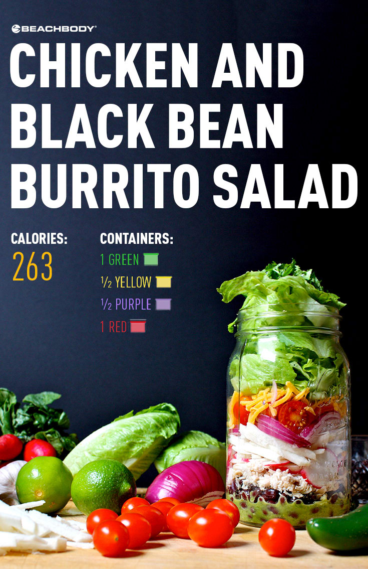 Chicken and Black Bean Burrito Salad in a Mason Jar